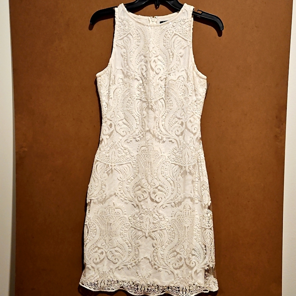 Ralph Lauren Evening White sleeveless lined sequin mixed texture dress Sz.4